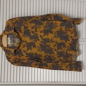 Agnes B. Mustard and Gray Floral Button Down Shirt